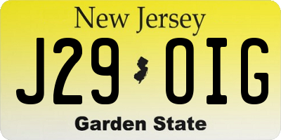NJ license plate J29OIG