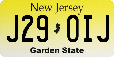 NJ license plate J29OIJ