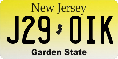 NJ license plate J29OIK