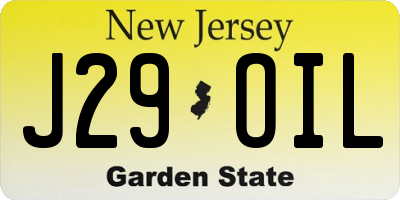 NJ license plate J29OIL