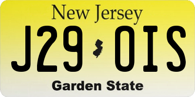 NJ license plate J29OIS