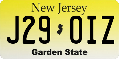 NJ license plate J29OIZ