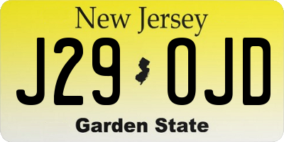 NJ license plate J29OJD