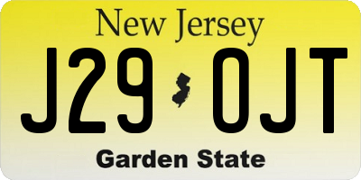 NJ license plate J29OJT