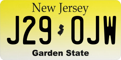 NJ license plate J29OJW
