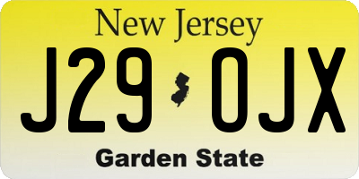 NJ license plate J29OJX