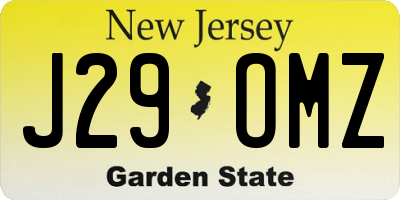 NJ license plate J29OMZ