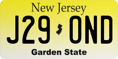 NJ license plate J29OND