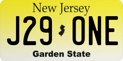 NJ license plate J29ONE