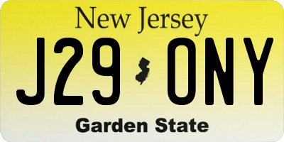 NJ license plate J29ONY