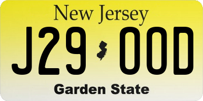 NJ license plate J29OOD