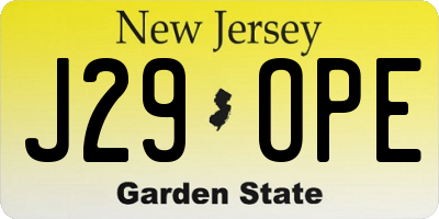 NJ license plate J29OPE
