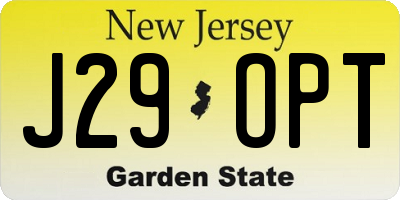 NJ license plate J29OPT