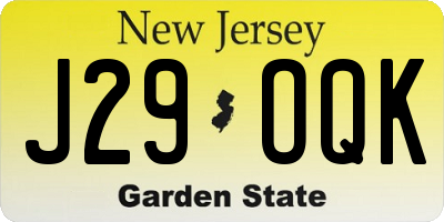 NJ license plate J29OQK