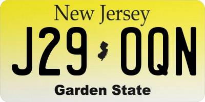 NJ license plate J29OQN