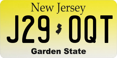 NJ license plate J29OQT