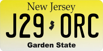NJ license plate J29ORC