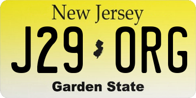 NJ license plate J29ORG