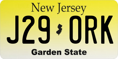 NJ license plate J29ORK