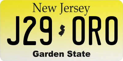 NJ license plate J29ORO