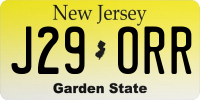 NJ license plate J29ORR