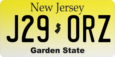 NJ license plate J29ORZ