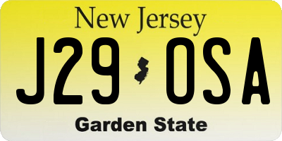 NJ license plate J29OSA