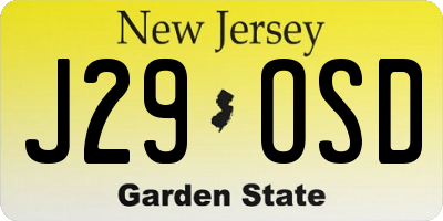 NJ license plate J29OSD