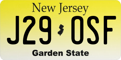NJ license plate J29OSF