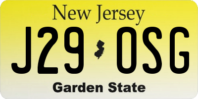 NJ license plate J29OSG