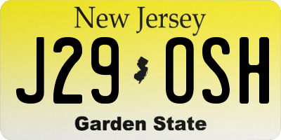 NJ license plate J29OSH