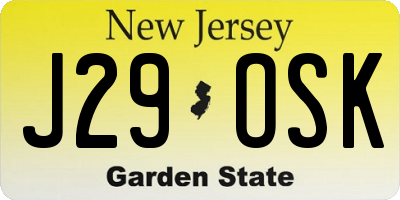 NJ license plate J29OSK
