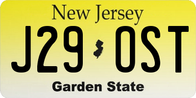 NJ license plate J29OST