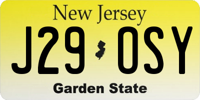 NJ license plate J29OSY