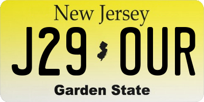 NJ license plate J29OUR