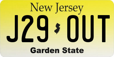NJ license plate J29OUT