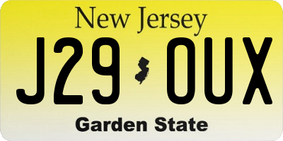 NJ license plate J29OUX
