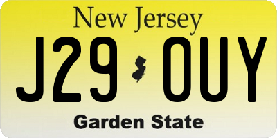 NJ license plate J29OUY
