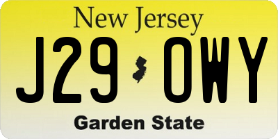 NJ license plate J29OWY