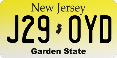 NJ license plate J29OYD