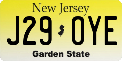 NJ license plate J29OYE