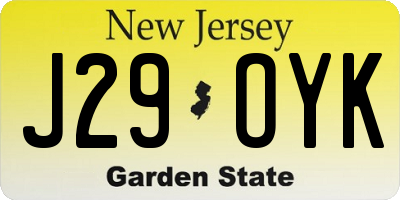 NJ license plate J29OYK