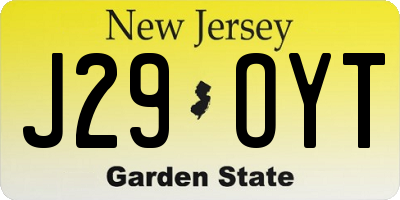 NJ license plate J29OYT