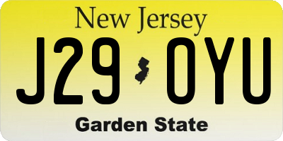 NJ license plate J29OYU