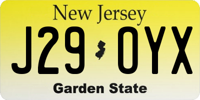 NJ license plate J29OYX