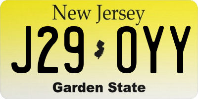 NJ license plate J29OYY
