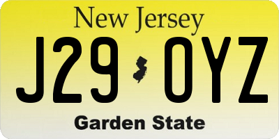 NJ license plate J29OYZ