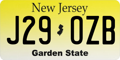 NJ license plate J29OZB