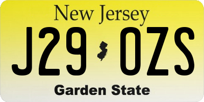 NJ license plate J29OZS