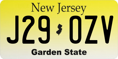 NJ license plate J29OZV